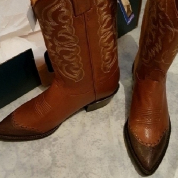 NEW RARE Tony Lama Leather Custom Cowgirl Boots Chic Western Cognac Stitched - Picture 1 of 10